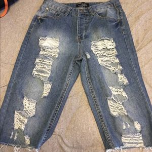 High waist rip Jean shorts